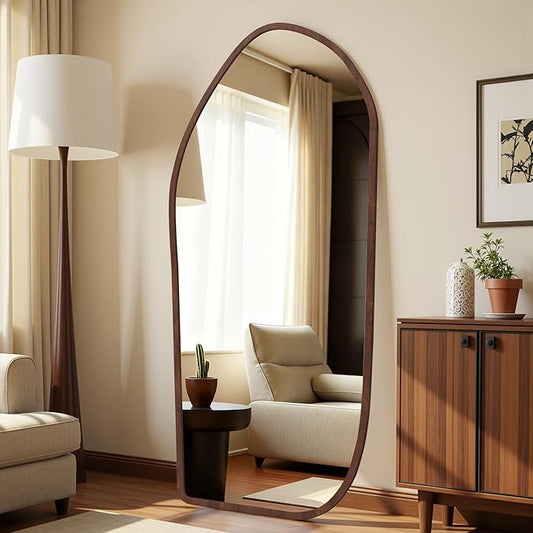 Suidia Full Length Mirror, Oversized Floor Mirror with Solid Wood Frame, Large Standing Mirror for Bedroom Living Room, Wood Art Style, Dark Walnut, 68" L x 26" W