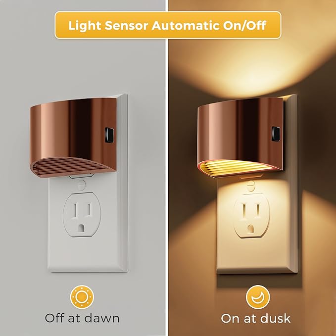 L LOHAS LED Night Lights Plug into Wall, Dimmable Night Light with 3 Level Brightness, 3000K Soft White, 2 Pack, Rose Gold