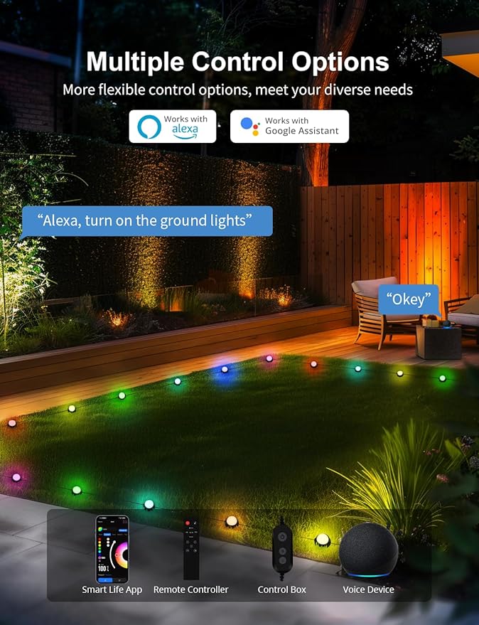 APPECK Outdoor Ground Lights 32 Pack, 100FT RGBW Color Changing Pathway Lights Wired, 2200K Warm White Smart Landscape Lighting, for Garden Yard Lawn Path Holiday Party Decor, with App/Voice Control