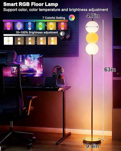 Lightdot RGB Floor Lamp with Touch Control, Dimmable Globe Modern Standing Lamp, RGB&3000K Color Changing LED Floor Lamp Ambient Lighting, Yellow Tall Lamp for Living Room Bedroom Gaming Corner Decor