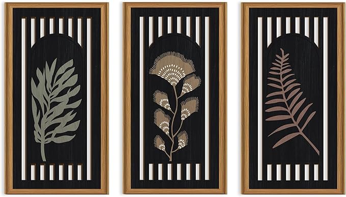 Celestdeco 3 Pcs Boho Flower Market Wall Decor Floral Botanical Modern Wood Wall Art Bohemian Floral Hanging Decor Abstract Minimalist Wooden Art for Living Room Bedroom Office 7.9 x15.8 Inch