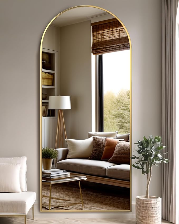 Suidia Full Length Mirror, 71"x32" Floor Standing Mirror Freestanding, Full Body Mirrors with Stand for Bedroom, Hanging Mounted for Living Room Cloakroom, Gold, Arched Style