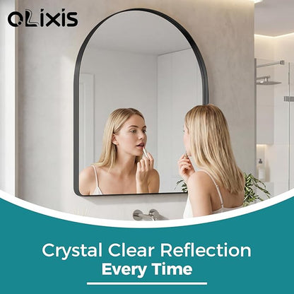 OLIXIS Arched Bathroom Mirror for Over Sink, 34x32 Inch Wall Mirror Arched Rounded Rectangle, Modern Wall Mount Vanity Mirror with Matte Metal Deep Framed, for Home Decor, Living Room, Black