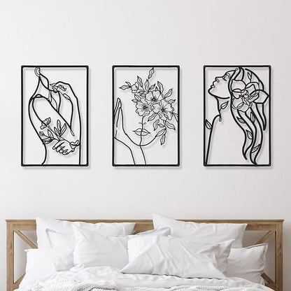CHENGU 3 Pieces Minimalist Metal Wall Art Decor, Abstract Woman Line Art Wall Decor, Modern Metal Sculpture for Living Room Bedroom Bathroom Apartment Aesthetic Home Decoration