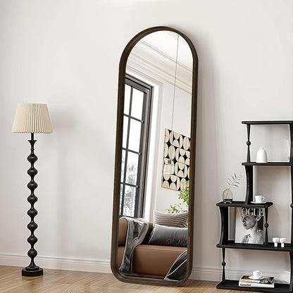 Niccy 66"×21" Wood Frame Arched Full Length Mirror, Free Standing & Wall-Mounted Mirrors, Large Body Hanging Mirror for Living Room, Explosion-Proof Decorative Vanity Mirrors for Bedroom, Black Walnut
