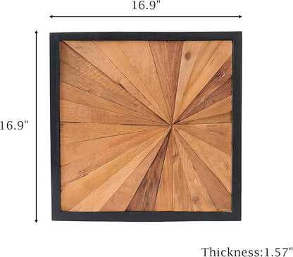 Greenage Natural Teak Wood Wall Art 17"x17" Rustic Farmhouse Sunrise Pattern Natural Wood Decor Hanging Decoration Textured Wooden Frame Wall Panel for Home Living Room Bedroom Meeting Room