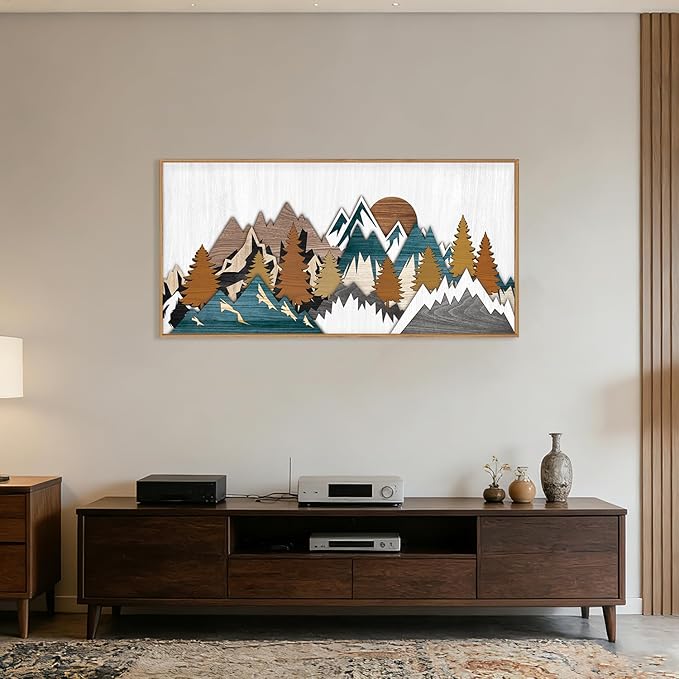 Vintage Woodcut Style Mountain Framed Canvas Wall Art Set,Boho Rustic Sunrise Forest Nature Wall Decor,Modern Country Wilderness Artwork for Living Room,Bedroom,Farmhouse -20"x40"
