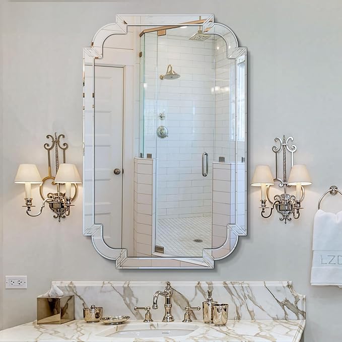 Chende Large Mirrors for Wall Decor, 40''x28'' Big Living Room Mirror with Scalloped Corner Beveled Edge, Elegant Accent Mirror for Entryway, Dining Room, Hallway, Mantel