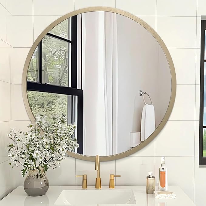 AOAOPQ Mirror Wall for Bathroom Metal Brushed Frame Ative Wall Mounted Home Living Room Entryway Bedroom Bronze