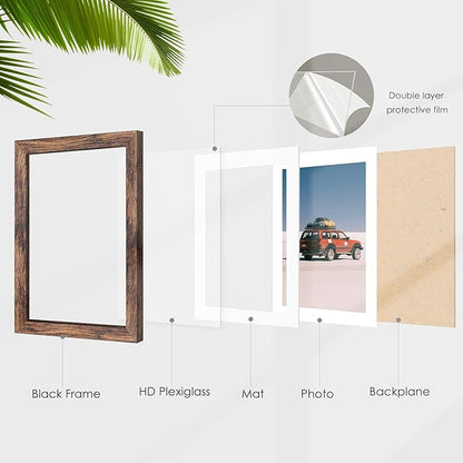 12x12 Picture Frame Sef of 10, Display Pictures 8x8 with Mat or 12 x 12 Without Mat, Photo Frame Collage for Wall Gallery Decor, Wall Mounted, Brown
