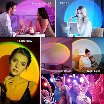 Sunset Lamp, Sun Light Projector for Aesthetic Room Decor,RGB Color Changing Night Light Mood Lighting for Bedroom,Gifts for Girl Kid Adults, 360°Rotation LED Light for Party TikTok Live Photography