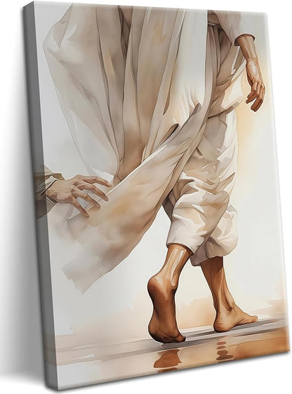 AKWISH Jesus Canvas Wall Art, Christian Wall Decor of Woman Touching the Hem of Jesus' Garment, Inspirational Bible Scene Picture Print for Home, Church, or Prayer Room – 16"x24" Framed