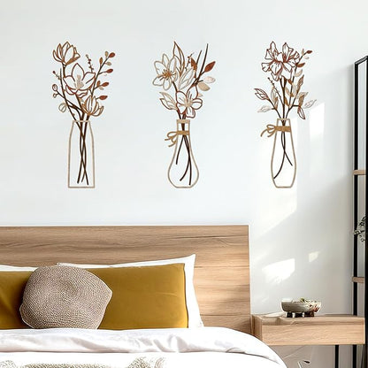 Zzbakress 3 Pcs Metal Flowers Wall Arts Rustic Farmhouse Decor Bathroom Wall Decor Metal Wall Decor for Living-room Dining-Room Kitchen Minimalist Decor Housewarming Gifts(Light Brown)