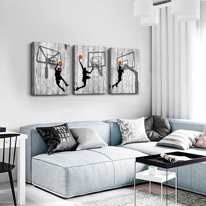 Lapremoly Canvas Wall Art For Living Room Wall Decorations For Bedroom 3 Piece Boy's Room Decor Black And White Pictures Sport Play Basketball Wall Paintings Office Prints Artwork Modern Home Decor