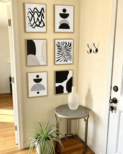 Drsoum Abstract Boho Wall Art Minimalist Geometric Framed Boho Room Decor Black Line Art Mid Century Modern Prints Bohemian Living Room Bedroom Ready to Hang 11x14inx6pcs (Black Framed)