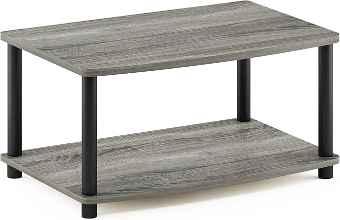 Furinno Turn-N-Tube TV Riser Stand, 2-Tier Small Elevated No Tools TV Stand, TV Console for TV up to 32 inch, 15.8 x 23.8 x 11, for Living Room, Bedroom, French Oak Grey