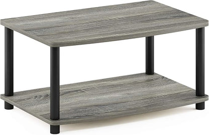 Furinno Turn-N-Tube TV Riser Stand, 2-Tier Small Elevated No Tools TV Stand, TV Console for TV up to 32 inch, 15.8 x 23.8 x 11, for Living Room, Bedroom, French Oak Grey