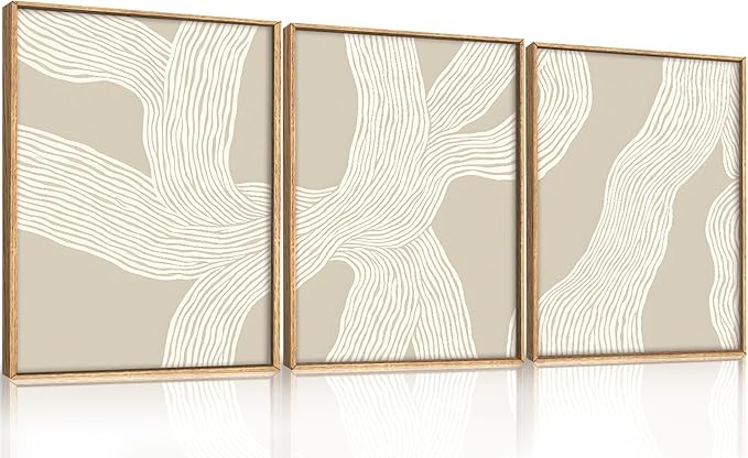 HPNIUB Abstract Beige Framed Canvas Prints Wall Art Set,Neutral Minimalist Lines Wall Decor,Modern Textured Artwork for Living Room, Bedroom,Dining Room, Office, Bathroom Decor-12 x16 x3