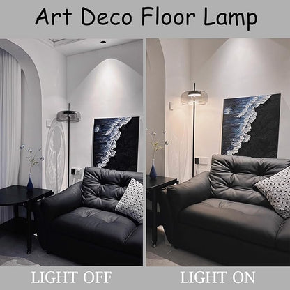 MIXL-Smoky Grey Floor Lamp with Glass Shade,Dimmable Floor Reading Lamp,Mid Century Modern Standing Lamp for Bedroom Living Room and Office