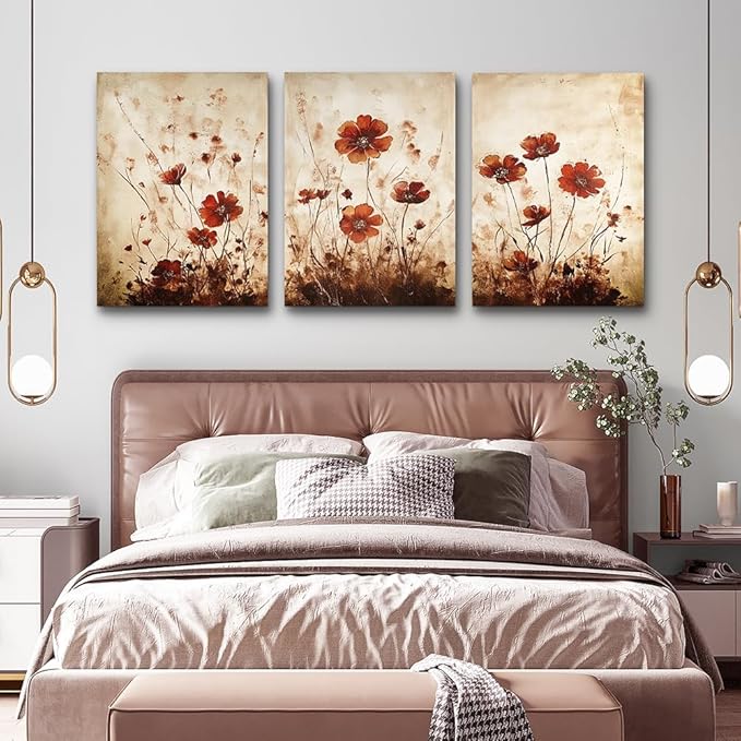 TTHYUEWS Boho Wall Decor For Living Room Large Canvas Wall Art For Bedroom Office Decorations Flowers Watercolour Paintings Abstract Wall Pictures Artwork Modern Home Decor 3 Piece Ready To Hang