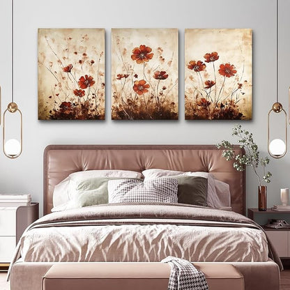 TTHYUEWS Boho Wall Decor For Living Room Large Canvas Wall Art For Bedroom Office Decorations Flowers Watercolour Paintings Abstract Wall Pictures Artwork Modern Home Decor 3 Piece Ready To Hang