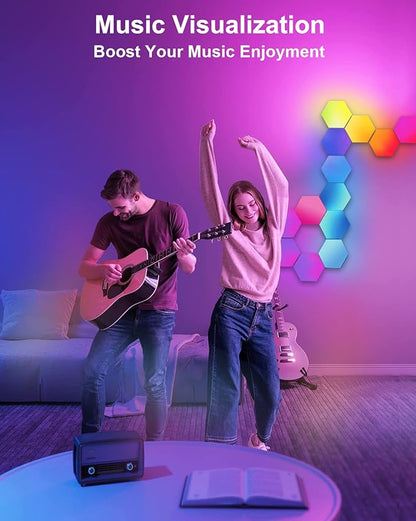 Gaming LED Hexagon Lights, Smart Hexagon Wall Lights App and Remote Control, LED Light Panels for Wall Music Sync, DIY Geometry RGB Gaming Room Decor for Living Bedroom Streaming, 7 Panels