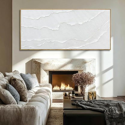 WINKAILIN White Wave Wall Art Textured Canvas Hand-drawn Minimalist Pictures Modern Oversized Painting Extra Large Artwork for Living Room Office Hallway Home Decoration 32x70 Inch