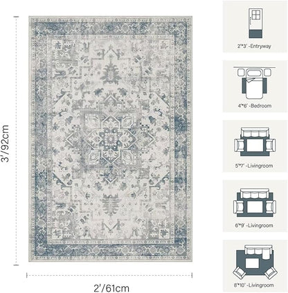 Rugxara 2x3 Entryway Rug,Door Mat Indoor Entrance, Washable Non Slip Kitchen Bathroom Rugs, Ultra-Thin Throw Small Rug for Front Door, Blue Grey