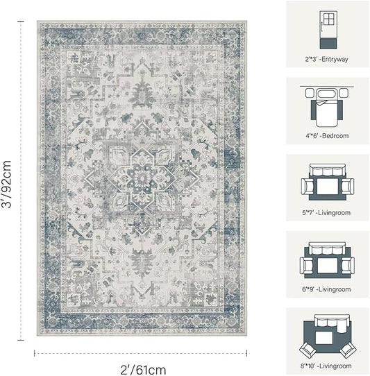 Rugxara 2x3 Entryway Rug,Door Mat Indoor Entrance, Washable Non Slip Kitchen Bathroom Rugs, Ultra-Thin Throw Small Rug for Front Door, Blue Grey