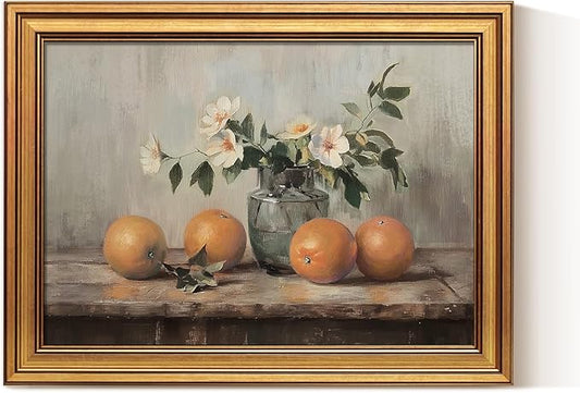 VIYYIEA Vintage Gold Framed Canvas Prints Wall Decor, Farmhouse Vintage kitchen Wall Art, Classical Oranges Still Life Paintings, Rustic Pictures for Dining Room Living Room Shelf, 12x16inch