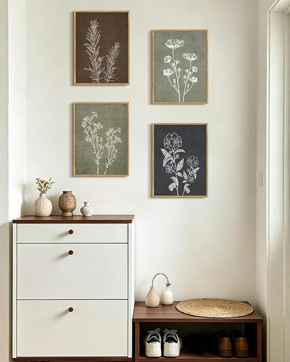 Drsoum Botanical Wall Art Framed Boho Wall Art Decor Wooded Vintage Print Modern Farmhouse Home Kitchen Decor 11x14inx4pcs