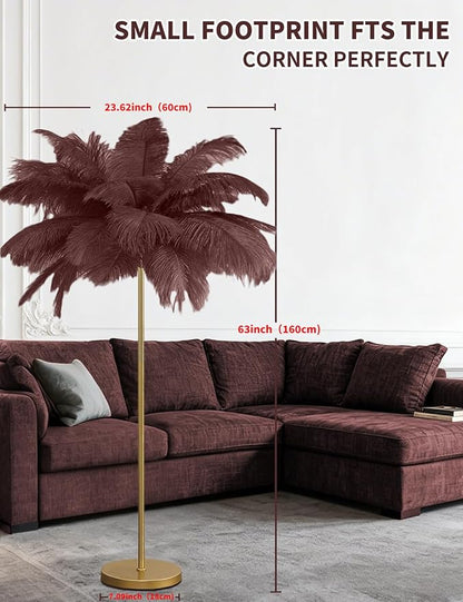 Feather Floor Lamp,Fluffy Ostrich Feather Floor Lamp for Bedroom,3 Color Temperatures Led Corner Modern Floor Lamps for Living Room Christmas Home Decor House Warming Gifts,63″ Height (Coffee)