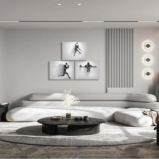 Football Canvas Wall Art Prints Set of 3, Framed Football Posters Wall Decor, Sports Room Decor For Men Kids Teenagers, Football Poster Set For Bedroom Man Cave, Boys Bedroom Decor