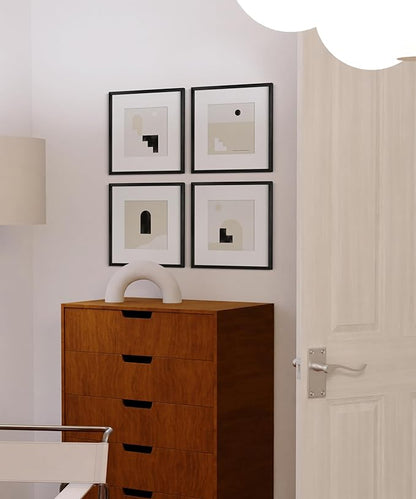 HAUS AND HUES 12x12 Black Metal Picture Frames Matted to 8x8 - Features Premium Aluminum & Hanging Hardware, Shatterproof Plexiglass - Ideal for Home, Room, Office (12x12 in, Black, Set of 4)