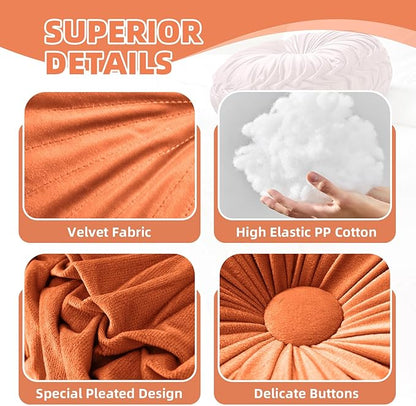 Teieas 2 Pcs Round Throw Pillows Pleated Velvet Pumpkin Round Pillows Floor Cushion for Living Room Couch Chair Bed Sofa 15.7"x15.7"/13.8" x 13.8" (Blush)