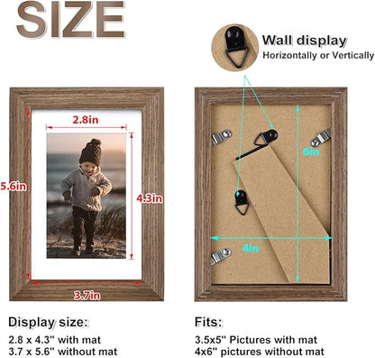 KINLINK 4x6 Frame Brown Wood, Solid Wood 4 x 6 Picture Frame with Acrylic Plexiglass for 3.5x5 with Mat, Tabletop and Wall Display Photo Frames 4x6 Brown Wood, 4 Pack