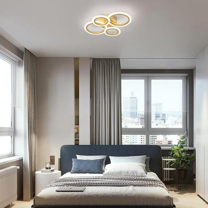 Modern LED Flush Mount Ceiling Light, 4 Rings Gold Close to Ceiling Light Fixtures, Kitchen Lighting Fixture Lamp for Bedroom, Living Room, Laundry Room, 4000K Not Dimmable