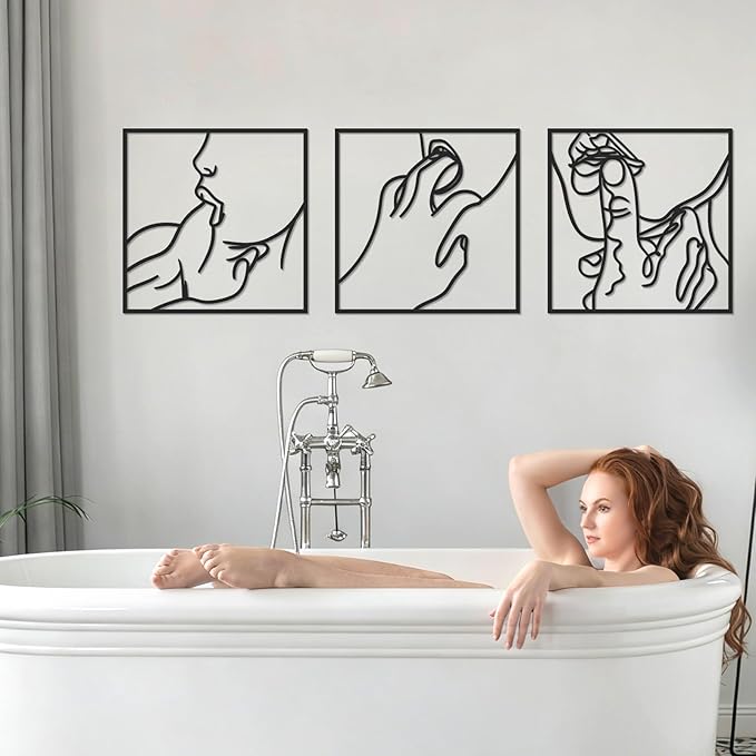 Wenqik 3 Pcs Metal Minimalist Line Wall Art Decor Metal Hand and Lip Line Wall Decor Minimalist Abstract Woman Decors for Bedroom Bathroom Living Room