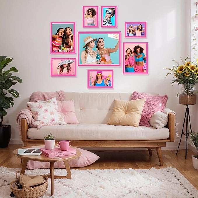 Suzile 8 Pc Picture Frames - Solid Colored Photo Frame Gallery Wall Set, Multiple Sizes (Pink)