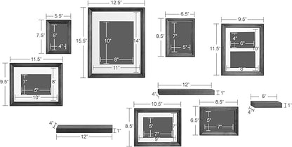 Kate and Laurel Bordeaux Gallery Wall Frame and Shelf Kit, Set of 10, Industrial Farmhouse Finishes, Assorted Size Frames and Three Display Shelves