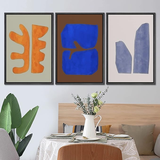 SIGNLEADER Framed Canvas Print Wall Art Set Multicolor Vibrant Mid-Century Figure Collage Abstract Shapes Illustrations Modern Art Boho Decorative for Living Room, Bedroom, Office - 16"x24"x3 BLACK