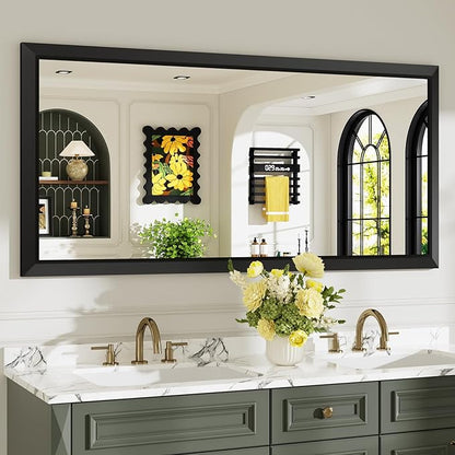 60x28 Inch Black Bathroom Mirror for Wall, Beveled Framed Rectangle Bathroom Vanity Mirrors for Over Sink, Bedroom, Living Room, Entryway, Anti-Rust, HD Tempered Glass, Horizontally/Vertically