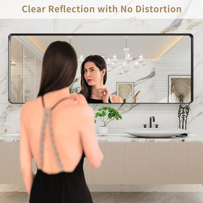 LOAAO 84x32 Inch Black Metal Framed Bathroom Mirror for Wall, Matte Black Bathroom Vanity Mirror Farmhouse, Large Rounded Rectangle Mirror, Anti-Rust, Tempered Glass, Hangs Horizontally or Vertically