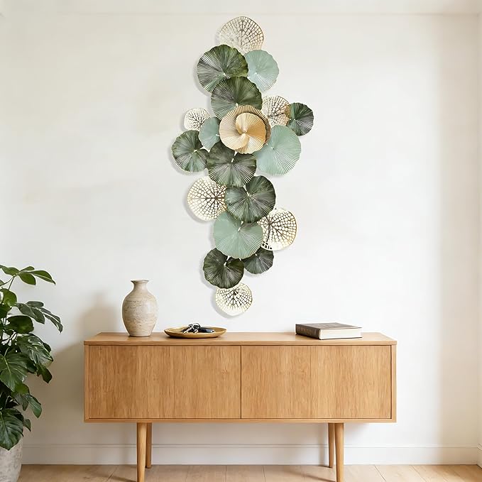 Axioglo Large Metal Wall Art Decor, 3D Abstract Lotus Leaf Design, Handcrafted Metal Wall Sculpture for Living Room, Bedroom & Entryway（51"）