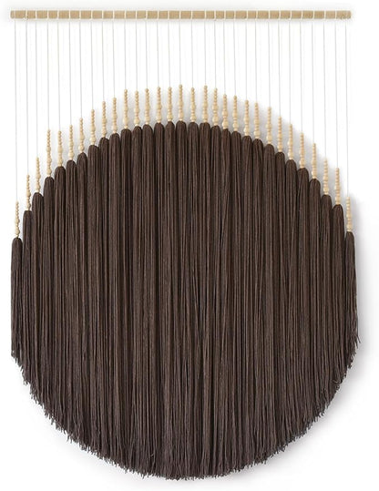 IOWER Macrame Wall Hanging Brown Yarn Beaded Backdrop Boho Wall Decor Round Tassel Home Wall Aesthetic Living Rooms Bedrooms Offices Geometric Art Chic Home Decor 39" W x 55" L