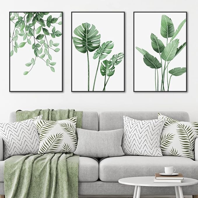 MPLONG 3 Piece Green Plants Poster Canvas Frame Wall Art Suitable for Room Decor Aesthetic Living Room Bedroom Bathroom Office and Other Wall Decor, Size: 24" x 32" X 3 Pieces