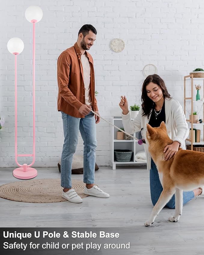 Lightdot 63IN Pink Floor Lamp Modern Mid Century Globe Standing Lamps with 3000K LED Bulbs Included Candle Holder Style Vintage Tall Lamp for Living Room/Wedding/Sofa Beside/Corner Decor