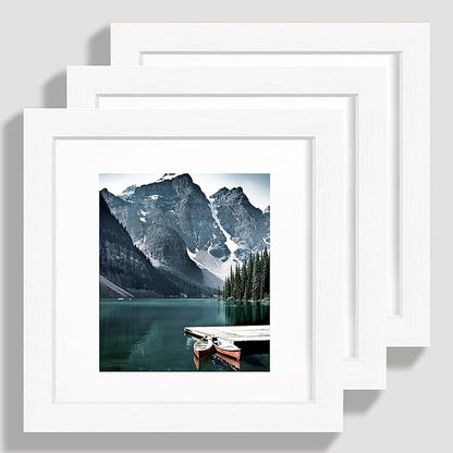 Hongkee 6x6 White Picture Frames set of 3, Made of Wooden and Real Glass Square Photo frame - Displays 4x4 Picture With Mat or 6 x 6 Without Mat, Desktop & Wall Collage Frame set