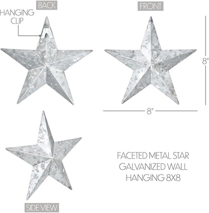VHC Brands Patriotic Faceted Metal Star Galvanized Wall Hanging 8x8, Independence Day Decor, American Star Design, Distressed Appearance Metal Wall Hanging