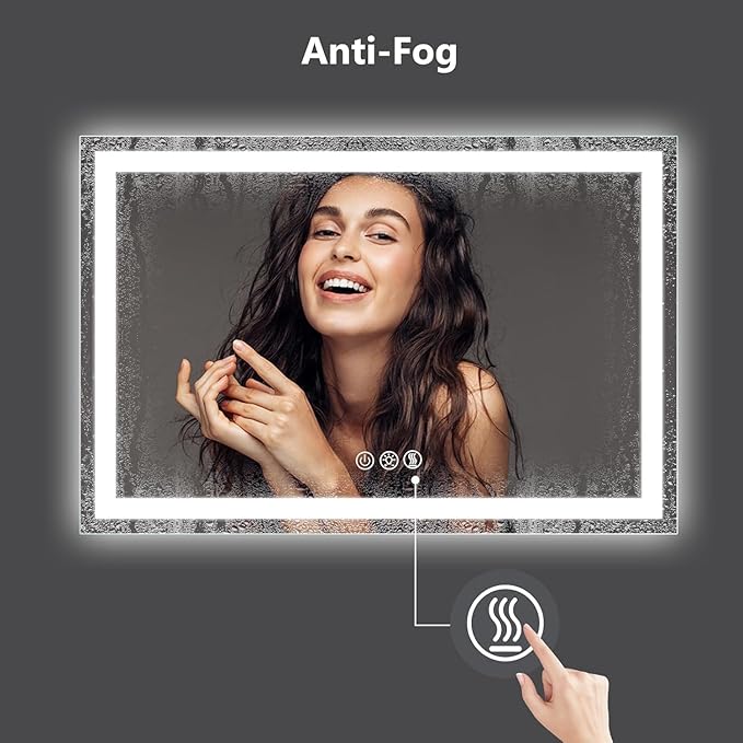 ROOMTEC 88"x38" LED Bathroom Mirror with Lights, Vanity Mirror with Front and Backlight, Smart Dimmable Anti-Fog LED Mirror for Bathroom, Memory Function, Tempered Glass (Horizontal)